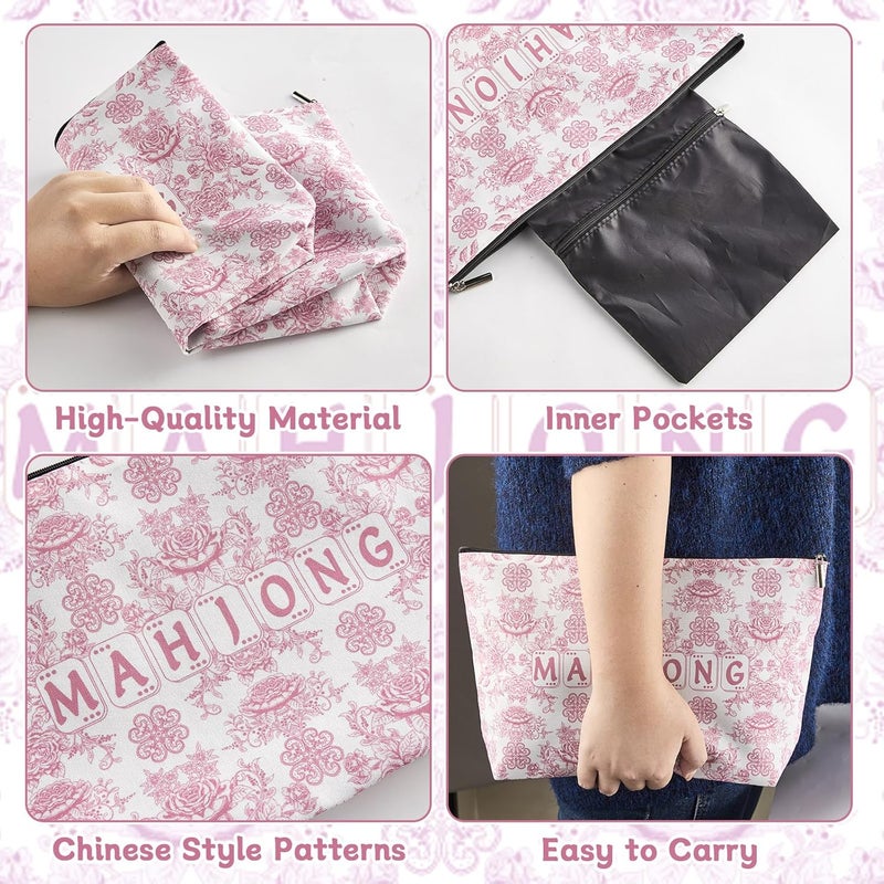 Bornerwhite Empty Mahjong Tiles Bag with Zippered 13x7.8 Inch Thickened Pink Print American Bag for 1.2 Inches Standard Size American Mahjong Tiles Accessories and Gifts(Case Only) - Image 3